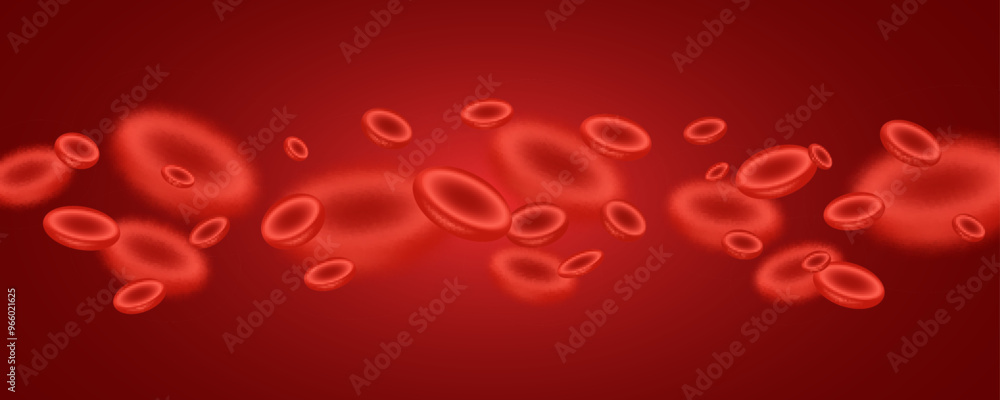 3D Blood Cells flowing in vein on red background. World donor day. Medical banner concept design. Anemia blood hemoglobin. Vector illustration. EPS 10. 3D Blood Cells flowing in vein on red background. World donor day. Medical banner concept design. Anemia blood hemoglobin. Vector illustration. EPS 10.