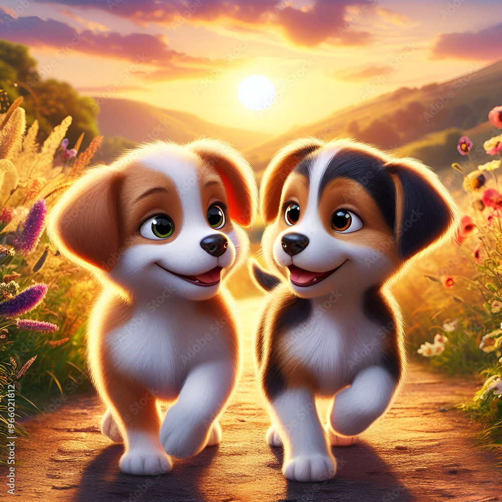 Illustration deux chiens amis