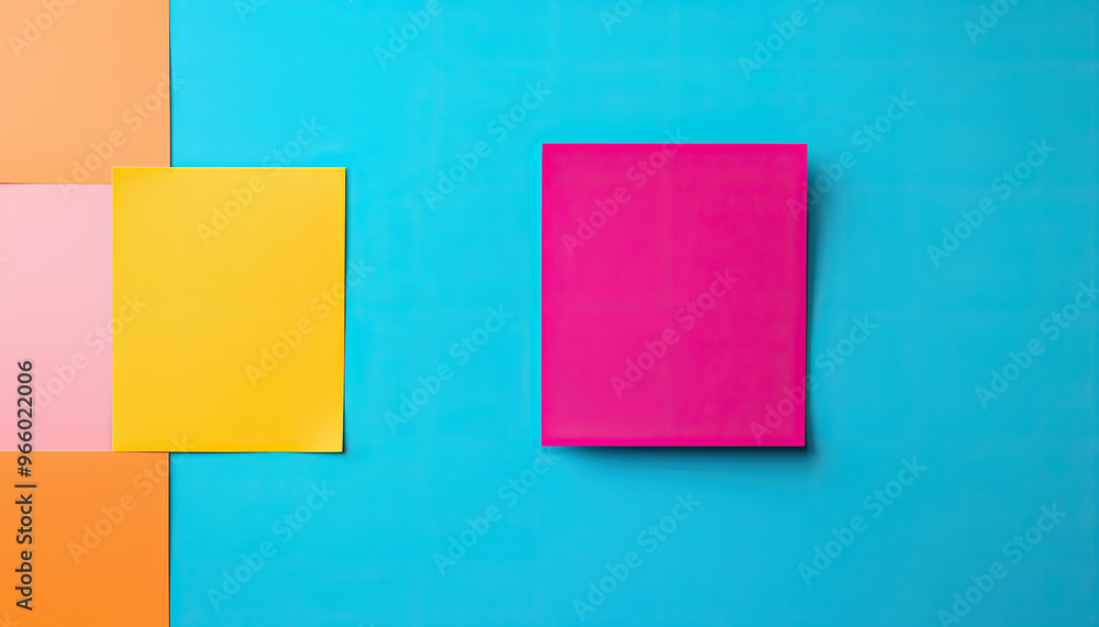 Vibrant sticky notes arranged on a colorful background for creative design or office organization. Vibrant sticky notes arranged on a colorful background for creative design or office organization.