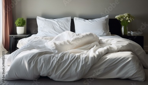  White bedding crumpled on a bed