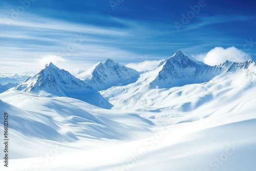 Snow-Covered Mountain Range Under Blue Sky