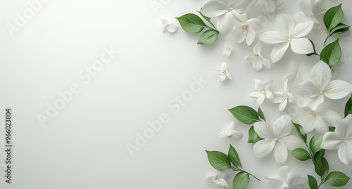 Elegant white flowers arranged artistically on a light background for creativ...