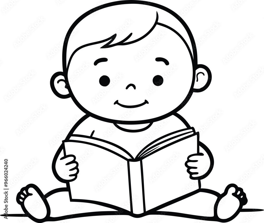 child read book line art vector illustration child read book line art vector illustration