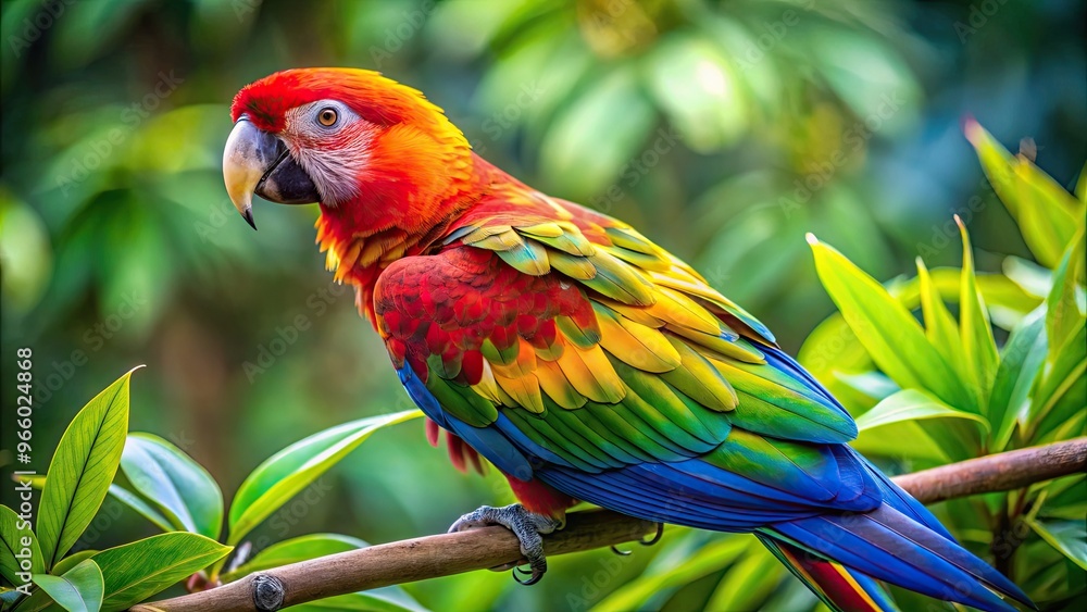 A Multi-Colored Parrot With Vibrant Feathers And A Wide-Open Beak Sits On A Lush Green Branch, Showcasing Its Expressive Features And Vibrant Plumage. A Multi-Colored Parrot With Vibrant Feathers And A Wide-Open Beak Sits On A Lush Green Branch, Showcasing Its Expressive Features And Vibrant Plumage.