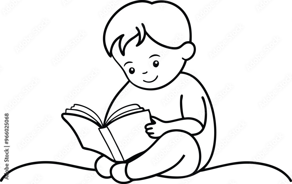 child read book line art vector illustration child read book line art vector illustration