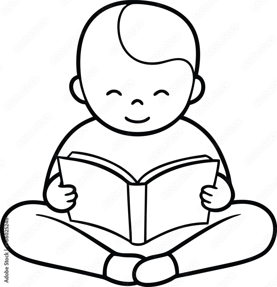 child read book line art vector illustration child read book line art vector illustration