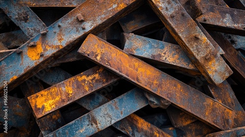 A pile of twisted and rusted metal beams, showing the effects of weather and time.