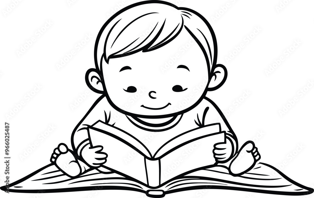 child read book line art vector illustration child read book line art vector illustration