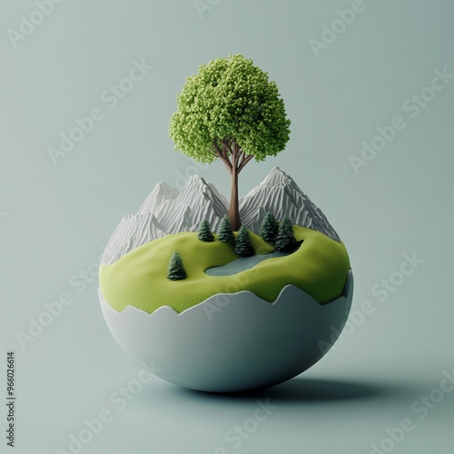 3D Ecology Icon: Environmental Science and Conservation Illustration Logo photo