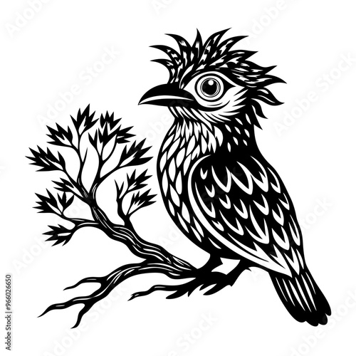 Download Potoo Birds  Whit Tree Silhouette Vector Illustration White Background Svg File For Design.