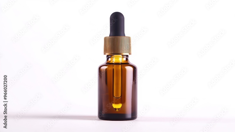 Essential oil brown glass bottle on white background for mockup. Essential oil brown glass bottle on white background for mockup.
