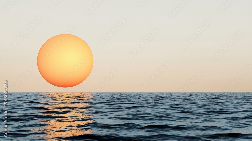 A serene sunset over the calm ocean, casting orange hues in the sky and reflecting beautifully on the water's surface. A serene sunset over the calm ocean, casting orange hues in the sky and reflecting beautifully on the water's surface.