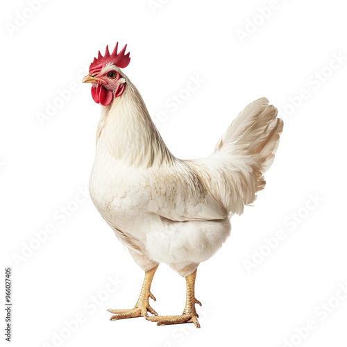 Obraz na płótnie Full body of white rooster isolated on transparent background. Chicken portrait w salonie