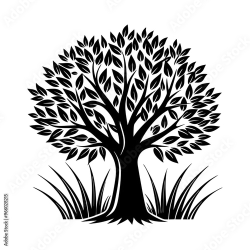 Download Green Tree And Small Grass Vector Illustrations Svg File For Design.