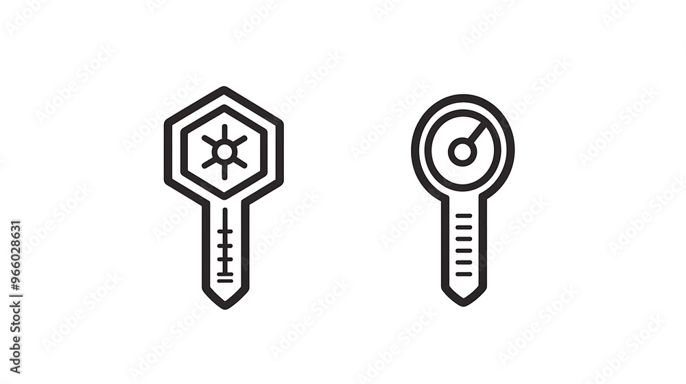 Minimalist Thermometer Icons in Geometric Vector Style on White Background Minimalist Thermometer Icons in Geometric Vector Style on White Background