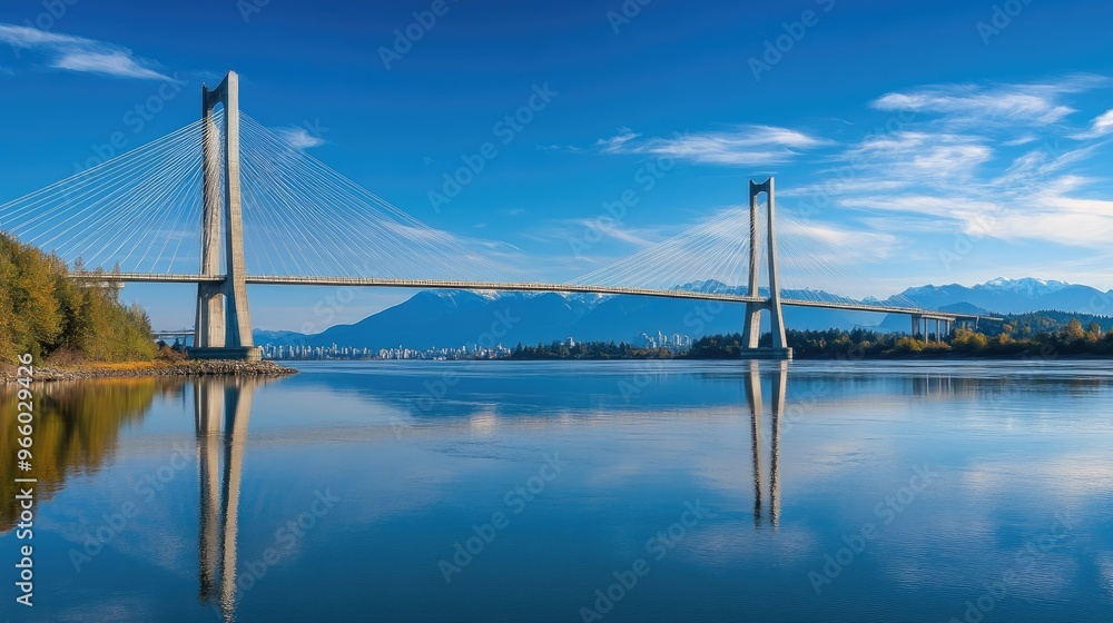 The majestic Golden Ears Bridge in Vancouver, showcasing its engineering against the backdrop of the Fraser River. The majestic Golden Ears Bridge in Vancouver, showcasing its engineering against the backdrop of the Fraser River.