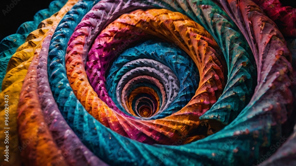 Vibrant spiral pattern of multicolored rope showcasing intricate design and texture in close-up view Vibrant spiral pattern of multicolored rope showcasing intricate design and texture in close-up view
