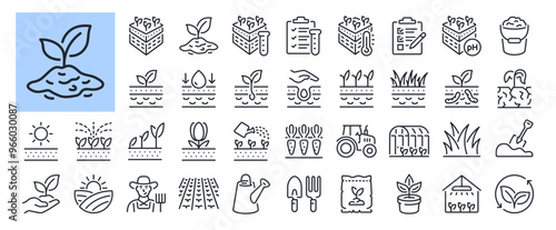 Soil ground and gardening editable stroke outline icons set isolated on white background flat vector illustration. Pixel perfect. 64 x 64	