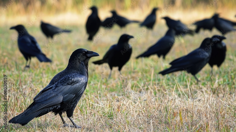 Gathering of Crows: Mysterious Birds in a Field Gathering of Crows: Mysterious Birds in a Field