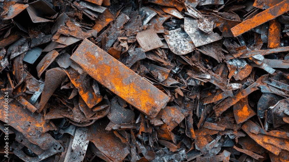 Pile of metal scrap in a recycling yard, with twisted and rusted pieces of steel and iron. --ar 16:9 Pile of metal scrap in a recycling yard, with twisted and rusted pieces of steel and iron. --ar 16:9