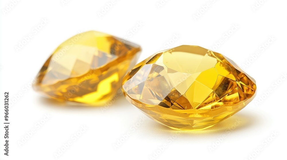 Yellow sapphire gemstones, vividly bright and isolated on a white background, ideal for luxury designs. Yellow sapphire gemstones, vividly bright and isolated on a white background, ideal for luxury designs.