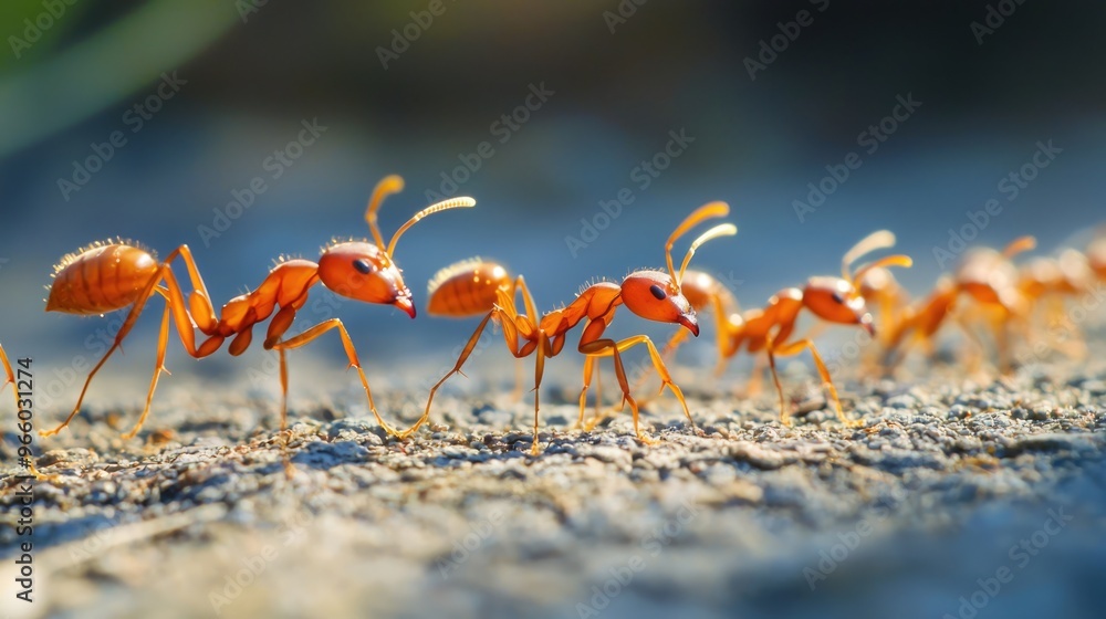 Fototapeta premium Unity in Motion: Ants Marching in Perfect Line Formation