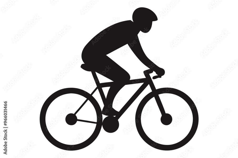 Fototapeta premium silhouette of a person riding a bicycle, man on bicycle silhouette vector illustration