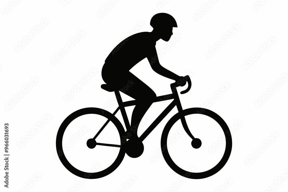 Obraz premium silhouette of a person riding a bicycle, man on bicycle silhouette vector illustration