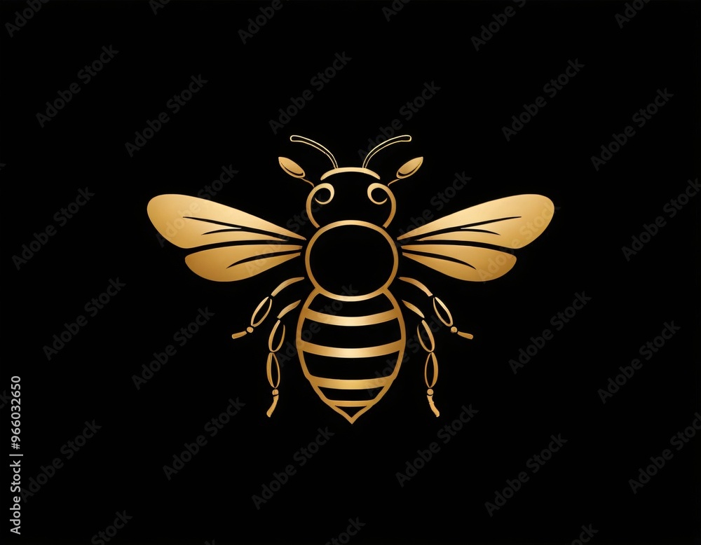 Obraz premium Bee icon in line style silhouette logo design. Modern style and minimalist icon in gradient black and gold color. Ai generated image.