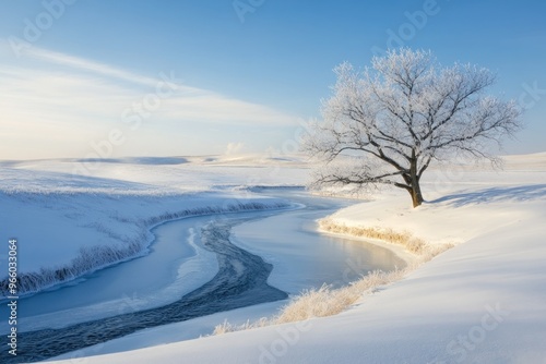Wallpaper Mural Frosty Tree Over a Winding River in a Snowy Landscape Torontodigital.ca
