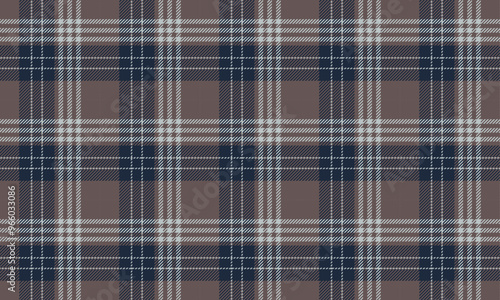 Plaid fabric pattern, brown, navy, gray, seamless for textile and design clothes skirt pants apron tablecloth blanket or decoration. Vector illustration.