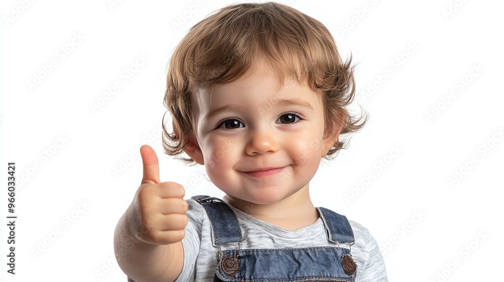 cute toddler giving a positive thumbs up sign in a joyful child portrait isolated on a clean white background cute toddler giving a positive thumbs up sign in a joyful child portrait isolated on a clean white background