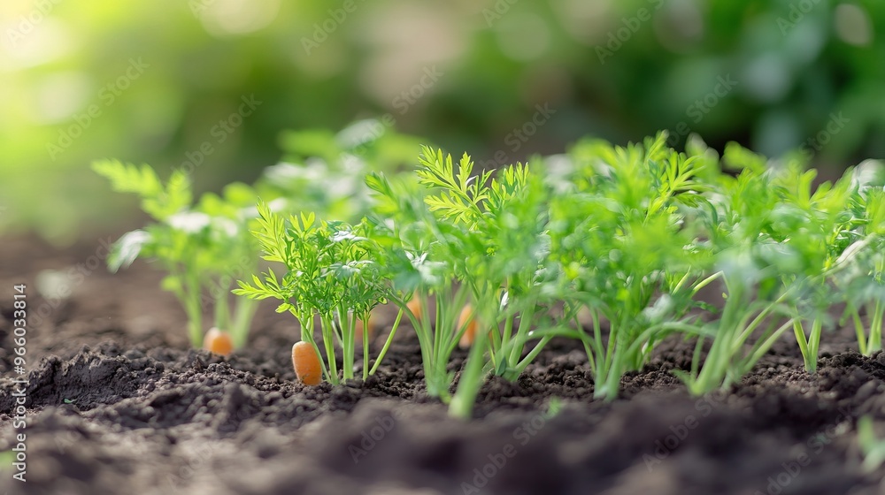 Carrot Seedlings Growing in the Garden - AI generated illustration. Carrot Seedlings Growing in the Garden - AI generated illustration.