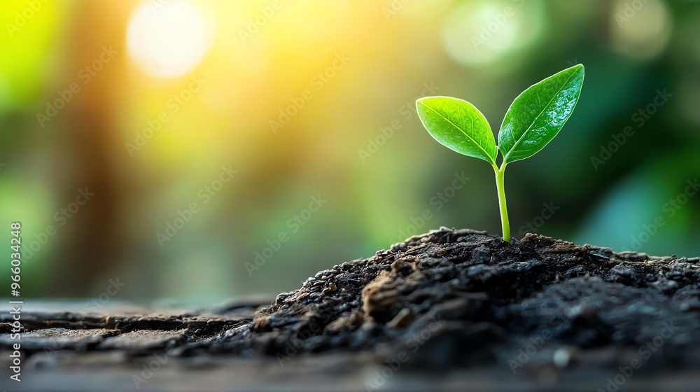 A vibrant green seedling emerges from rich soil, symbolizing growth and new beginnings in a natural sunlight backdrop. A vibrant green seedling emerges from rich soil, symbolizing growth and new beginnings in a natural sunlight backdrop.