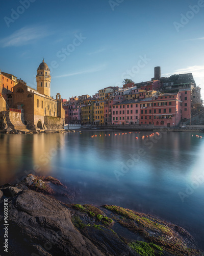 Vernazza village, view from the rocks. Cinque Terre, Liguria, Italy