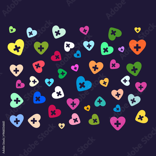 Colorful hearts seamless pattern with black background. Vector design eps file