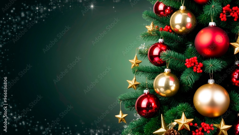 Naklejka premium Christmas tree with ornaments and decorations