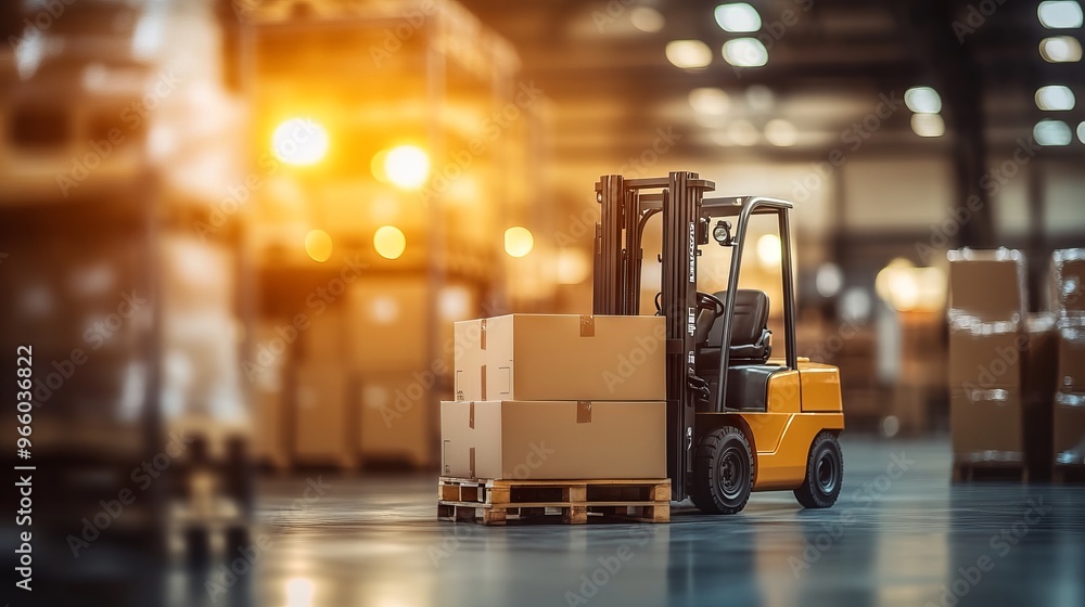 Forklift Truck with Pallet of Cardboard Boxes in Warehouse - AI generated illustration Forklift Truck with Pallet of Cardboard Boxes in Warehouse - AI generated illustration