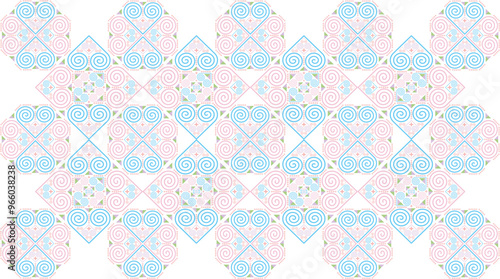 The Hmong ethnic fabric pattern is a spiral line pattern that intertwines in the shape of a heart, which is a unique symbol of the Hmong ethnic group. It can be used to design clothes, bags, and other