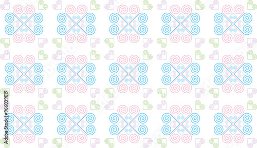 The Hmong ethnic fabric pattern is a spiral line pattern that intertwines in the shape of a heart, which is a unique symbol of the Hmong ethnic group. It can be used to design clothes, bags, and other