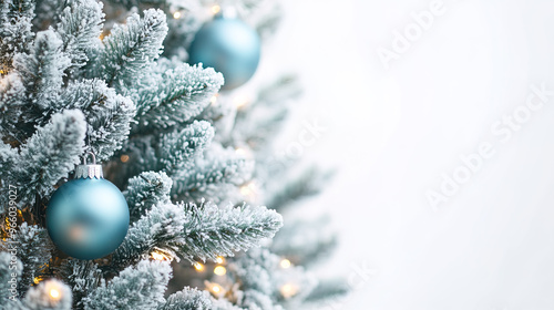 : Full Classic Christmas Tree Decorated with Pinecones and Gold Ribbon – Snowy Flocked Branches with Warm White Lights – Isolated on White Background – Elegant Holiday Decoration – Merry Christmas