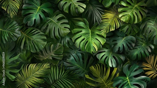 Lush green tropical foliage forms a vibrant, dense background evoking the essence of an exotic paradise.