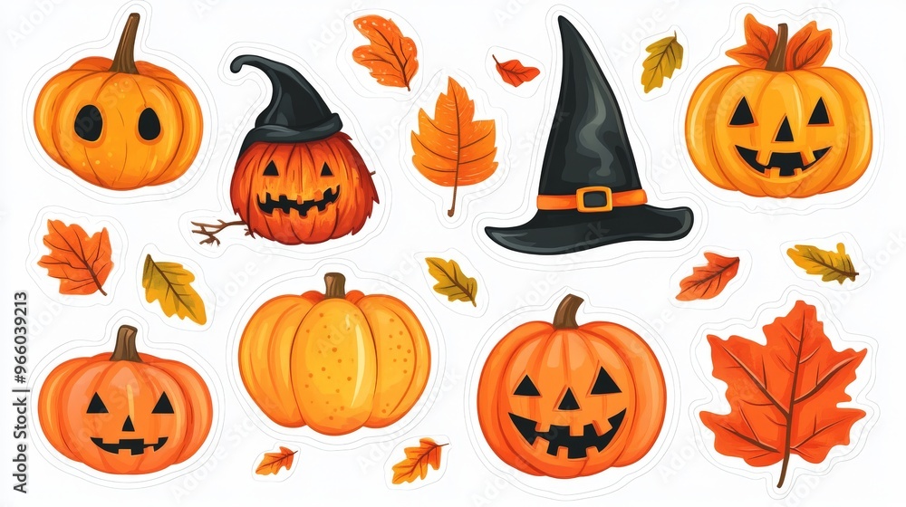 design of a autumn halloween sticker sheet white background design of a autumn halloween sticker sheet white background