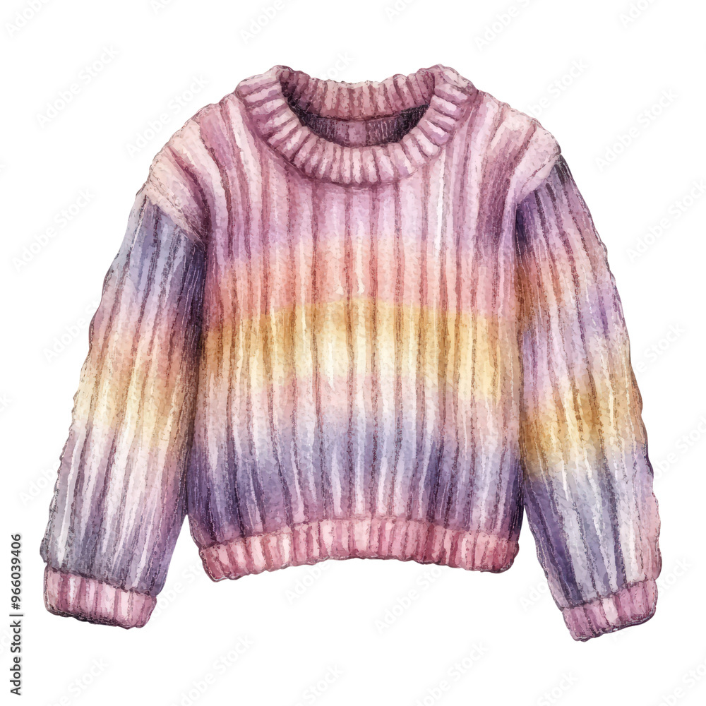 Obraz premium Cozy Up in Style Watercolor Pink and Yellow Striped Sweater.