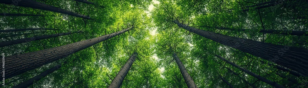 Fototapeta premium Starry sky shining down on green trees, representing the balance between environmentalism and cosmic harmony, green trees under stars, eco-conscious design