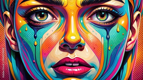 A brightly colored, exaggerated digital illustration of a cartoon face with tears streaming down its cheeks, expressing photo