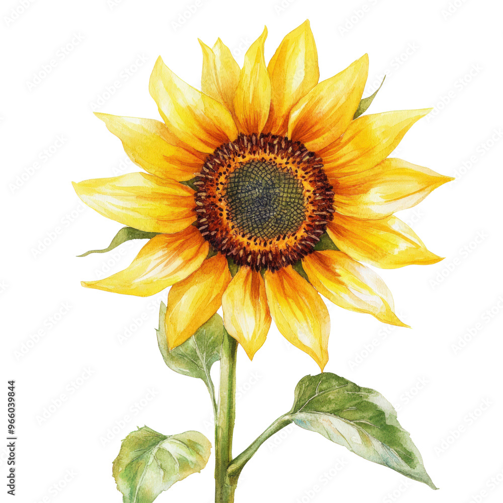 Fototapeta premium Watercolor Sunflower - A Splash of Sunshine on Green.