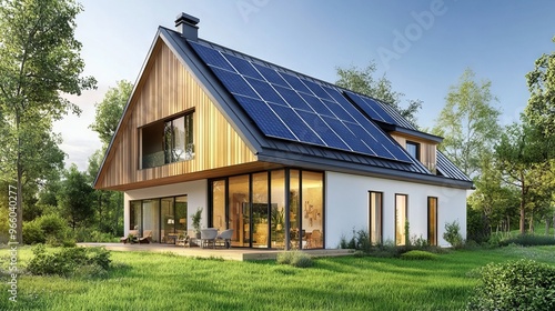 Wallpaper Mural Modern House with Solar Panels on the Roof - AI generated illustration Torontodigital.ca