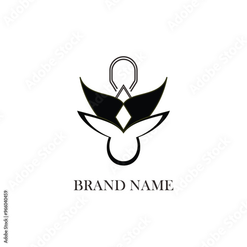 An elegant vector logo that could symbolize unity, balance, or growth. The central diamond may represent a focal point or a precious gem, while the wing-like elements suggest protection or ascension. 