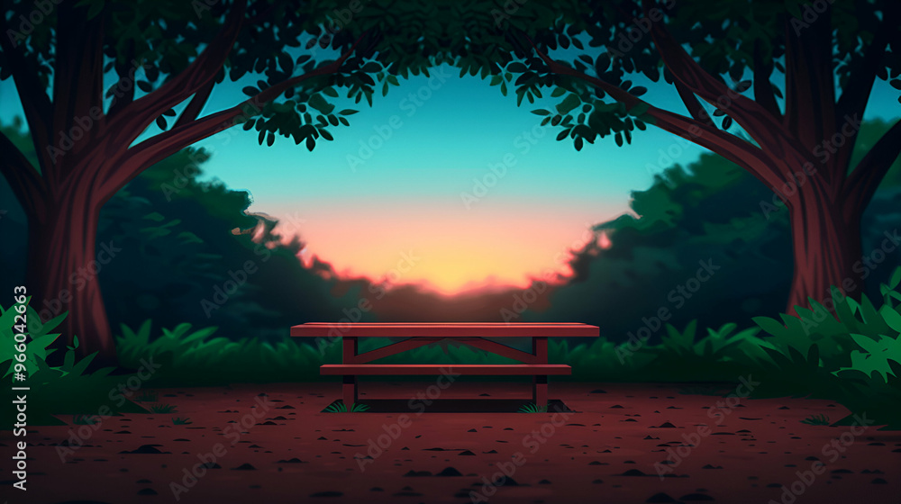 Obraz premium Picnic Table Illustration Cartoon Background